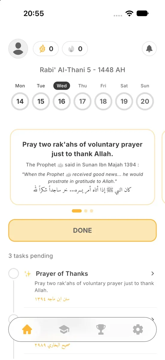 The DailyDeeds home screen with today's deeds