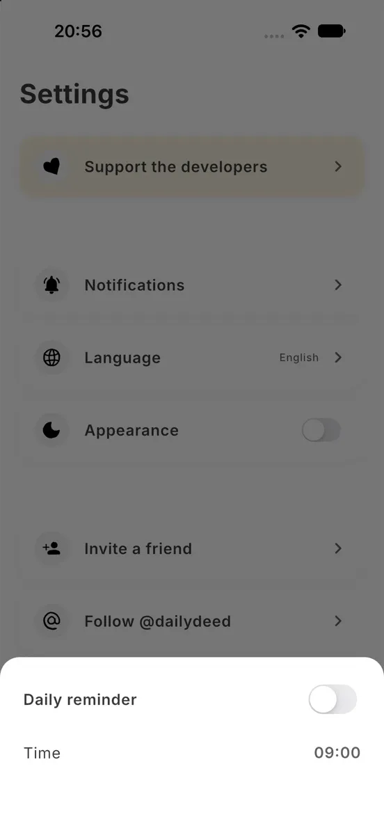 Daily reminder settings